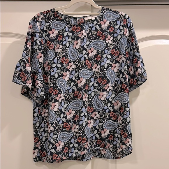 LOFT Paisley Floral Short Sleeve Flowy Blouse - Picture 2 of 7